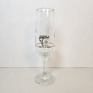 Vintage 1988 Calgary Winter Olympics Champagne Flute Gold Trim Stemmed Flames